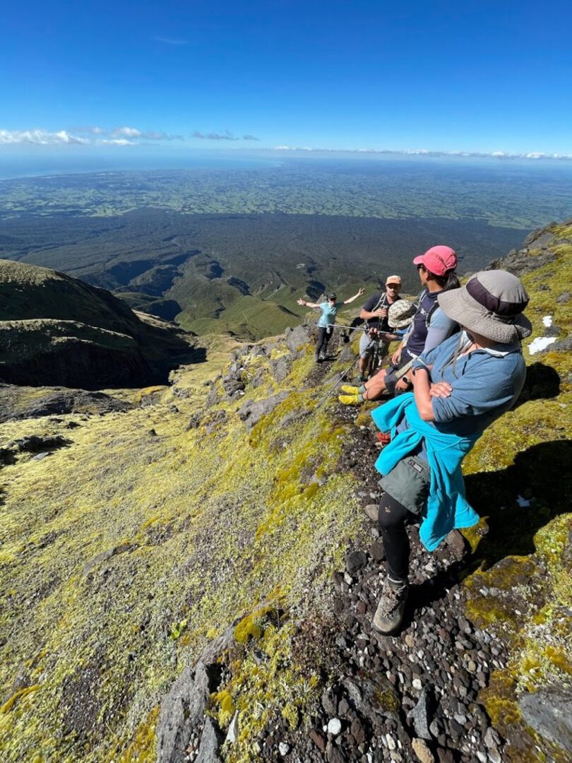 Visitors hiking at Mount Egmont